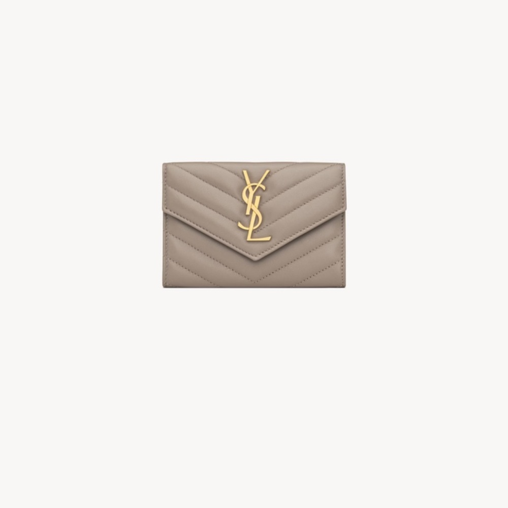 Yves Saint Laurent Tan Chevron Quilted Wallet